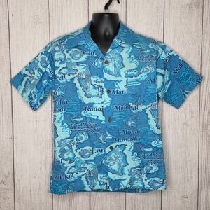 VTG 60s 70s Island Fashions Hawaiian Shirt - Map Print - Aloha Shirt - sz Large